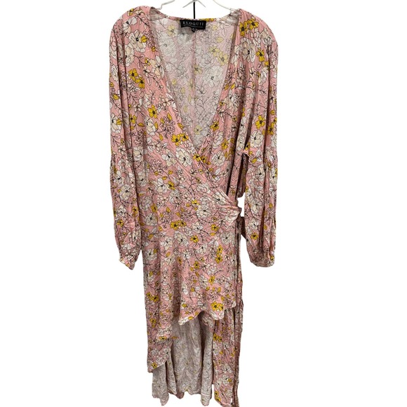 Eloquii Pink Floral Print Wrap Dress Women's Plus Size 18 Hi-Low Hem - Picture 1 of 3